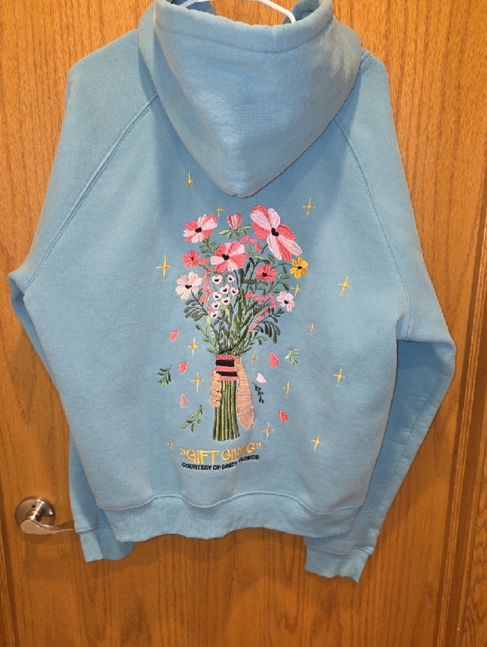 Light Blue Floral Pocket Hoodie - Picture 4 of 6